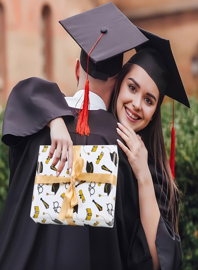 AircooL Graduation Gift Wrapping Papers, 6 Sheets White and Gold Graduate Gift Wrap, 20 x 28 inch per sheet Folded Flat with Gold Ribbon For College Grad Graduation Party Supplies Prom Decorations - Image 5